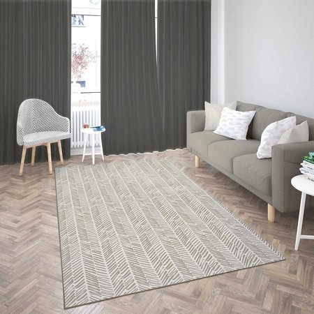 DEERLUX Modern Living Room Area Rug with Nonslip Backing, Abstract Beige Chevron Strokes Pattern, 9 x12 ft QI003641.XL
